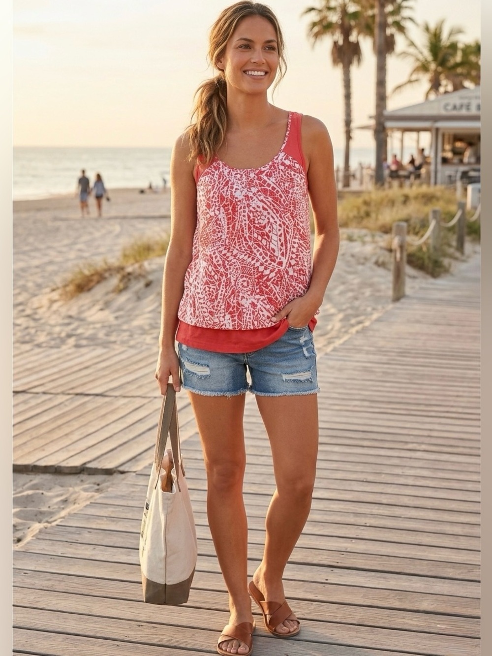 Columbia Outdoor Cotton Sleeveless Airy Print Top Shirt Double Layer Tank Hike S